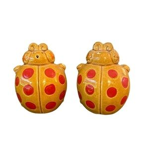 Vintage Made in Japan Retro Ladybug Ceramic Salt and Pepper Shakers